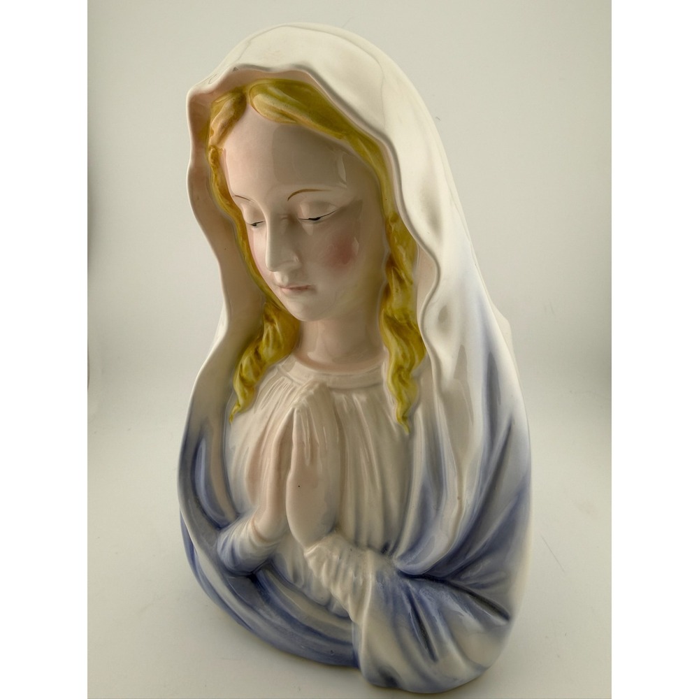 Relpo Virgin Mary Planter 8in Blue White Excellent Vintage Madonna Bust 6355 - Picture 4 of 10